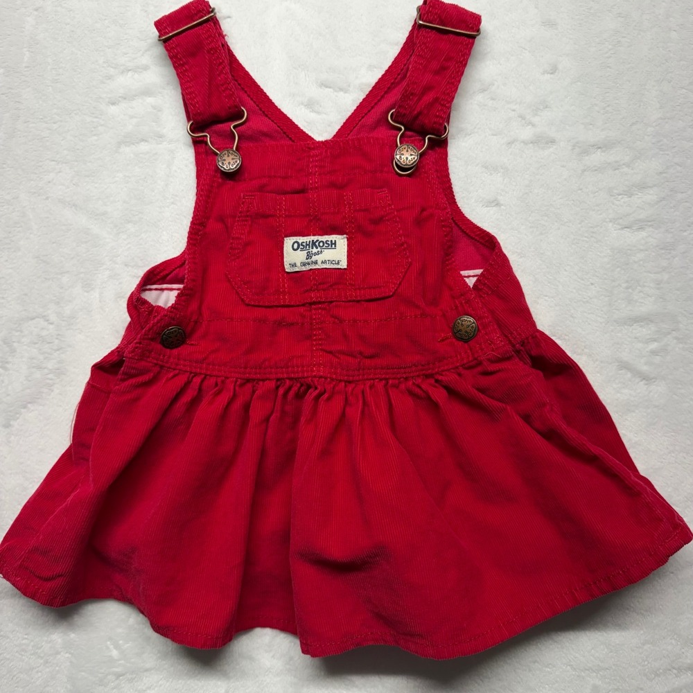 OshKosh B'gosh Corduroy Jumper Dress 6M Red Baby Girl Pinafore Classic Holiday